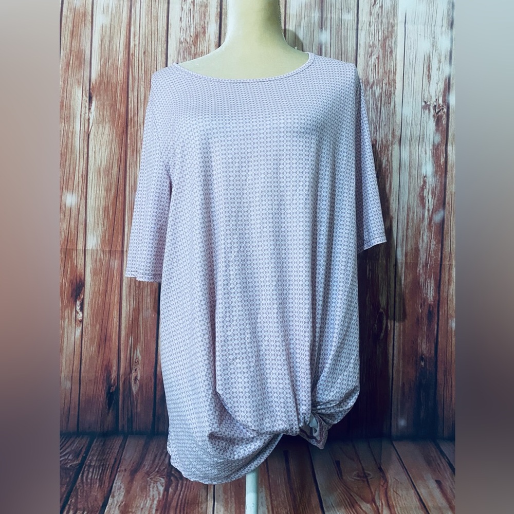 Women’s Large Blouse Land’s End Pink Short Sleeves Bottom Twist Silky Stretch